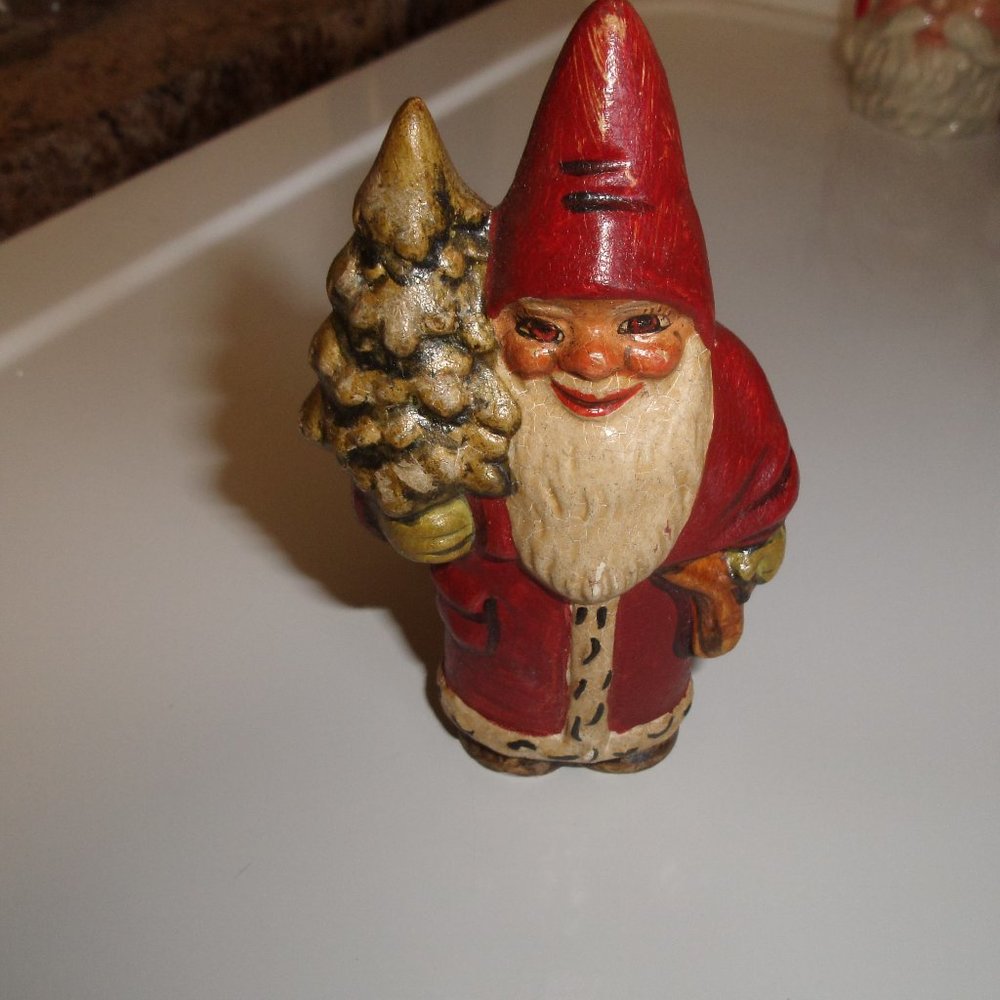 Vaillancourt folk art chalkware gnome tree Santa